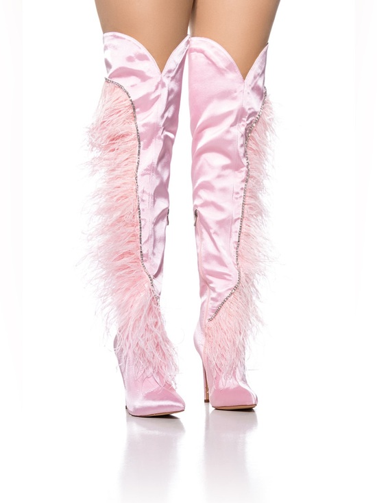 Azalea Wang Shoes - AZALEA WANG AOIFE PINK FEATHER BOOT